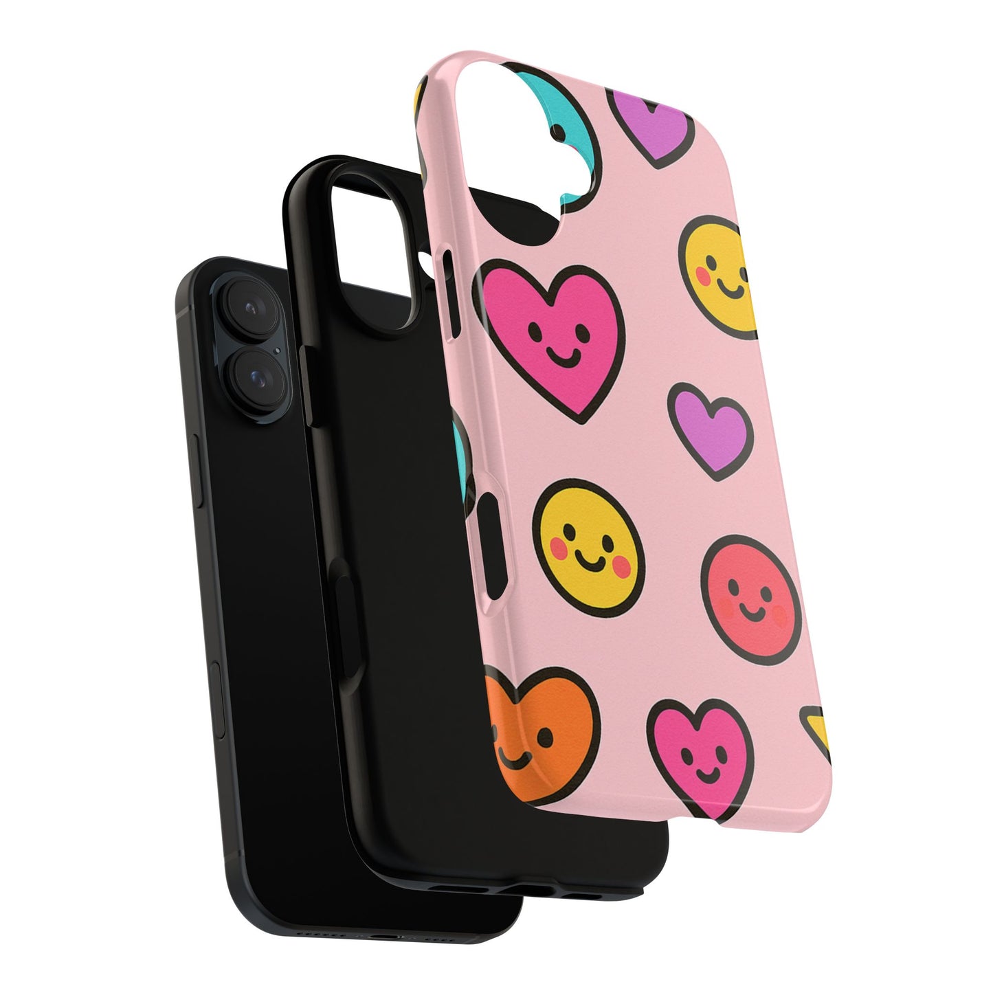 Cute Phone Case with Smiley Faces and Hearts, Fun Gift for Kids and Teens, Cellphone Protector, Birthday Present, Cute Accessories