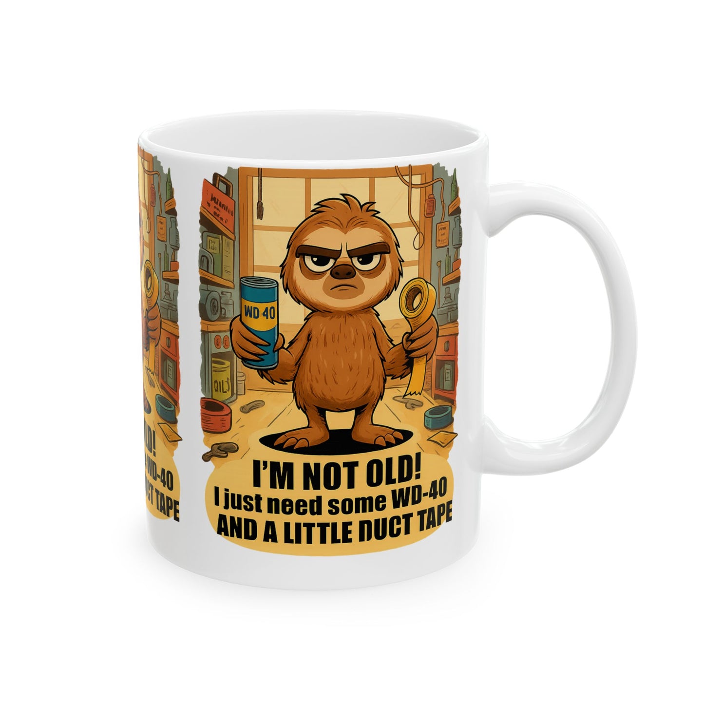 Funny Sloth Mug for DIY Lovers, Gift for Father's Day, Cute Coffee Cup, Home Office Decor, Fun Present for Handyman