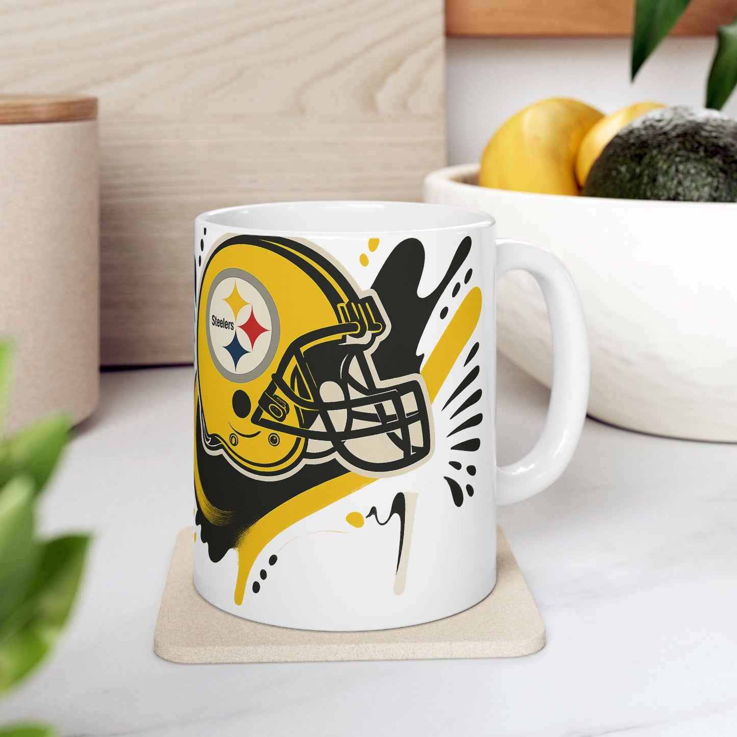 Steelers Football Ceramic Mug, 11oz or 15oz, Gift for Fans, Game Day Coffee Cup, Sports Decor