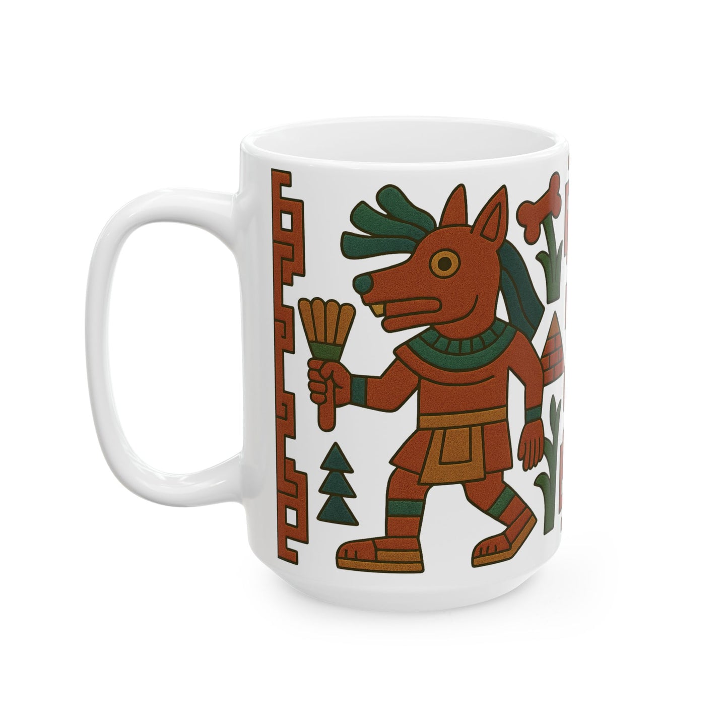 Ceramic Mug with Indigenous Art, Unique Coffee Cup, Tribal Design Mug, Ethnic Style Drinkware, Cultural Gift for Coffee Lovers, aztec
