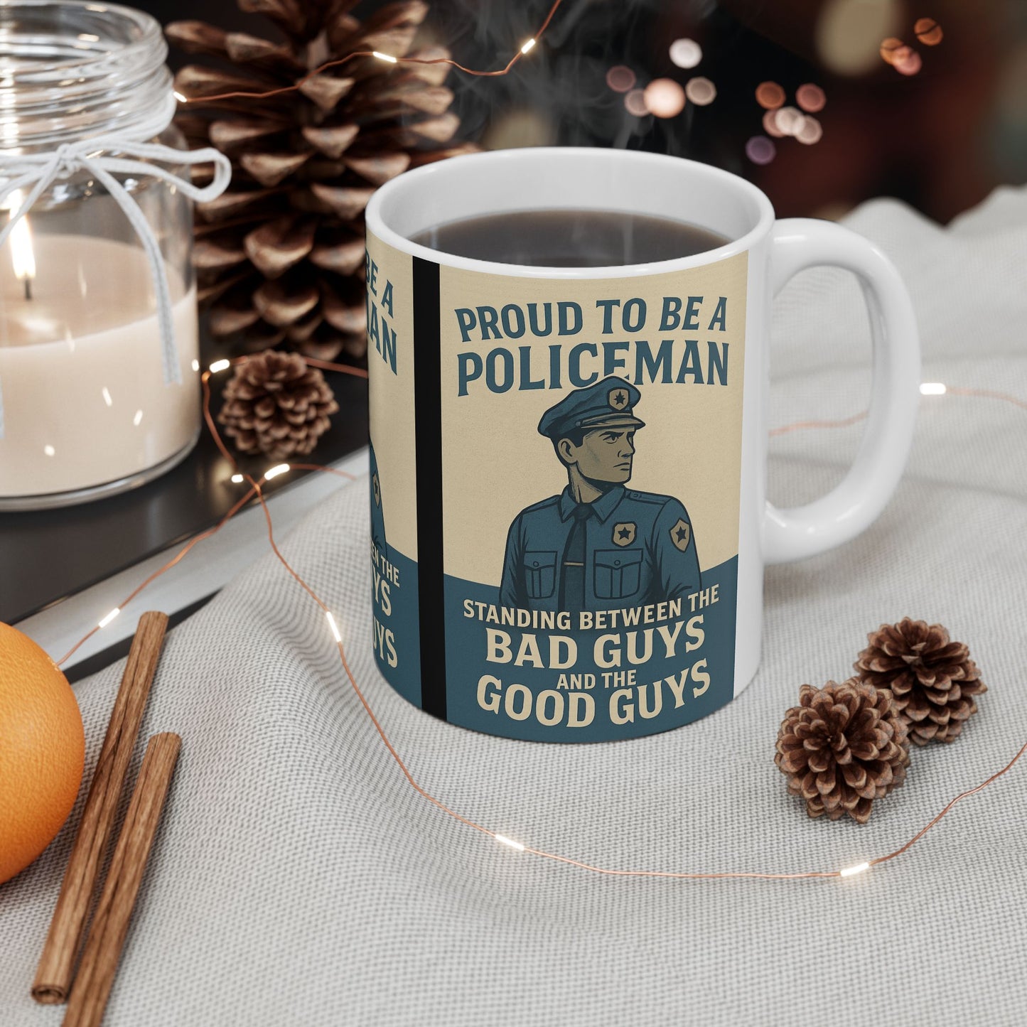 Proud Policeman Ceramic Mug - Perfect Gift for Law Enforcement Officers, Unique Coffee Cup, Support Police, Blue Lives Matter, 11oz, 15oz