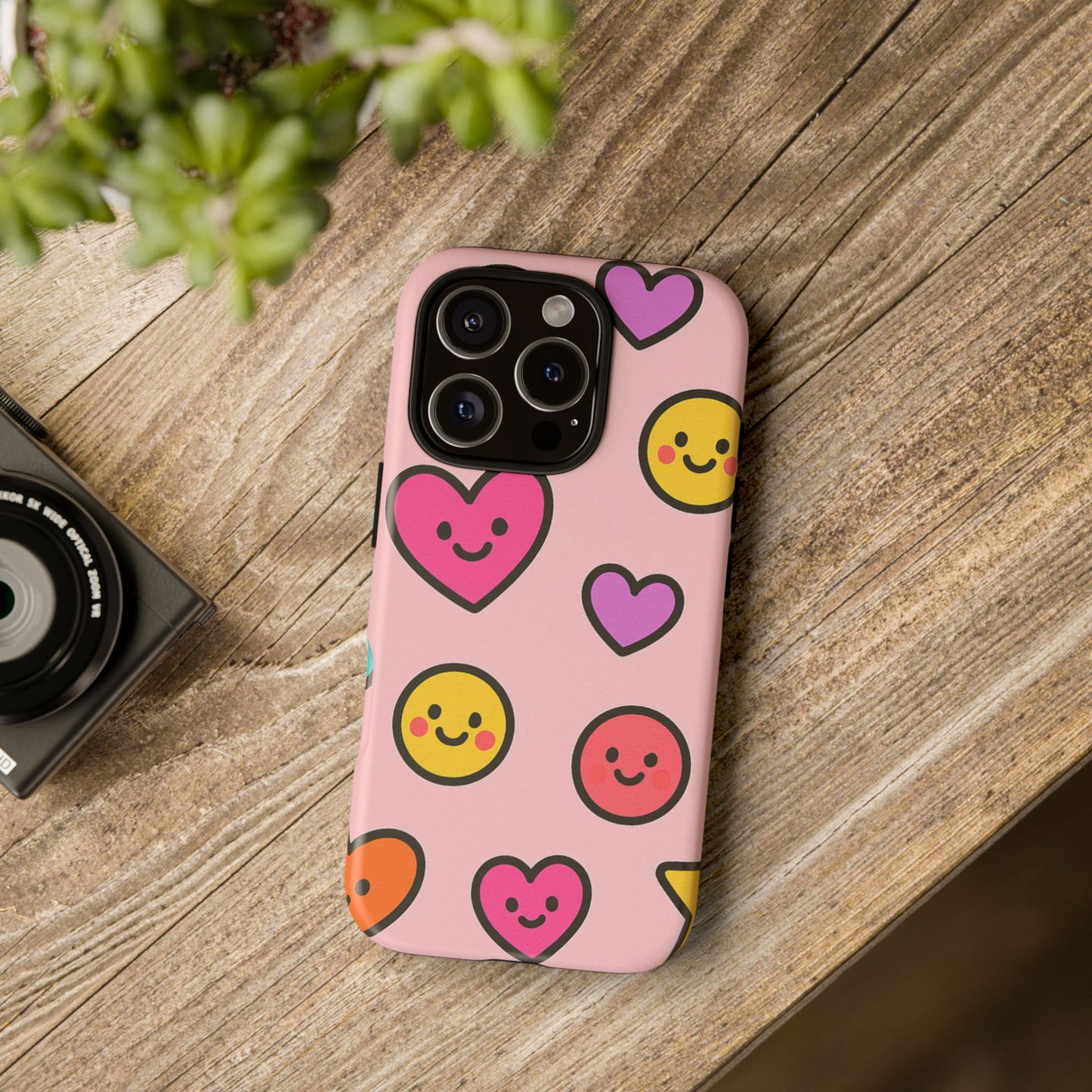 Cute Phone Case with Smiley Faces and Hearts, Fun Gift for Kids and Teens, Cellphone Protector, Birthday Present, Cute Accessories