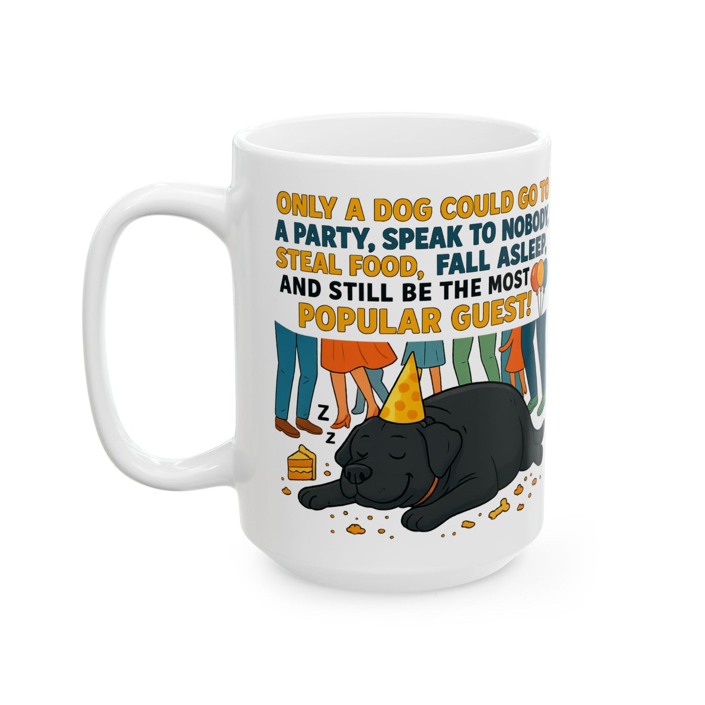 Sleepy Cat Party Mug, Funny Cat Lover Gift, Ceramic Coffee Cup, Ideal for Birthdays, Cat-Themed Celebrations, Pet Owner Present