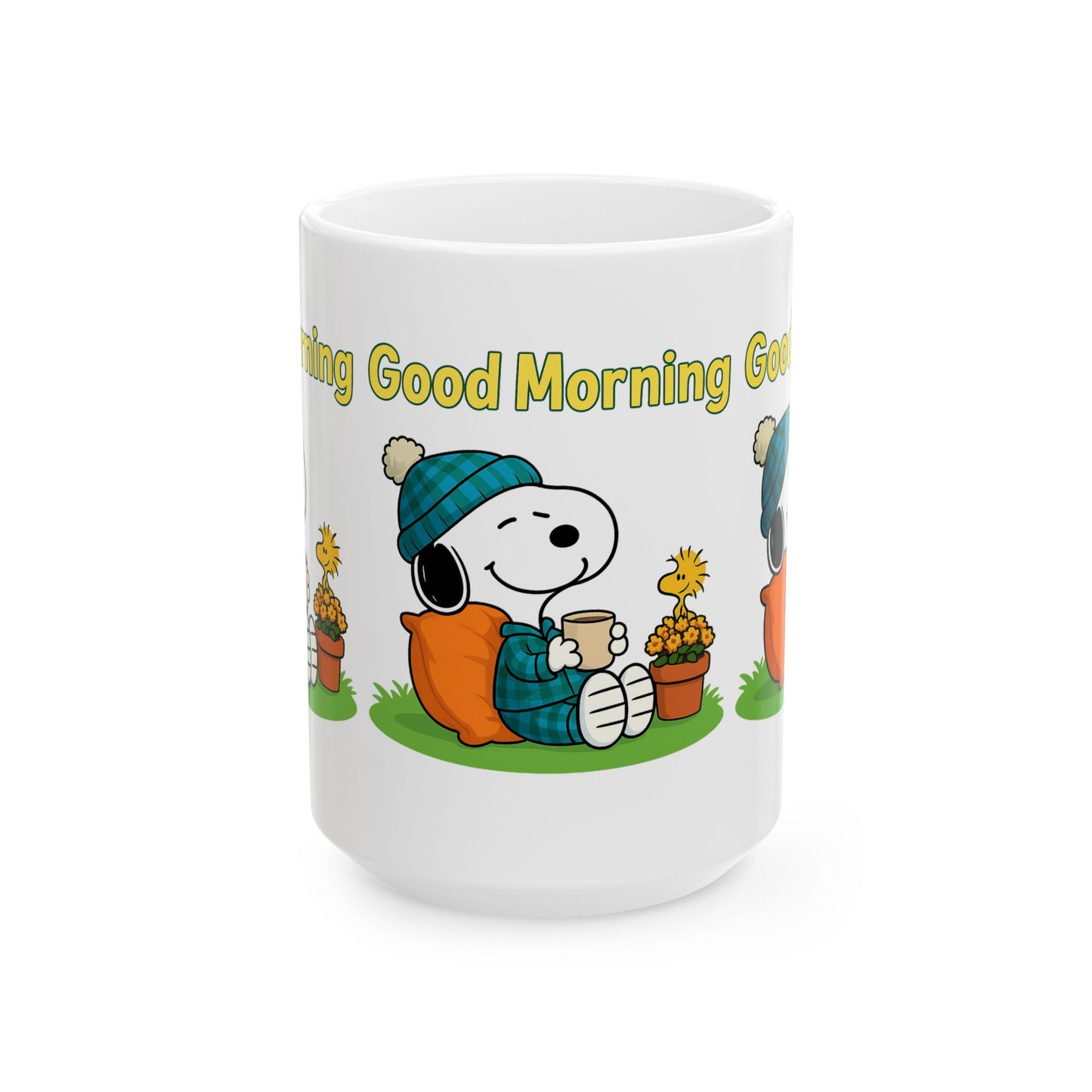 Cheerful Snoopy Ceramic Mug - Good Morning Delight, Cute Coffee Cup, Gift for Coffee Lovers, Cozy Home Decor, Fun Office Mug