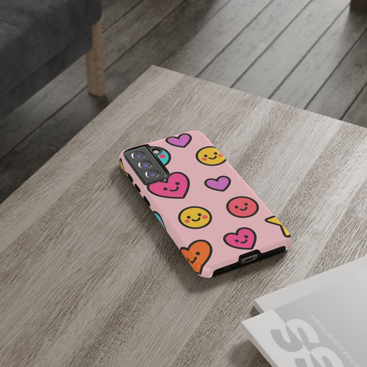 Cute Phone Case with Smiley Faces and Hearts, Fun Gift for Kids and Teens, Cellphone Protector, Birthday Present, Cute Accessories