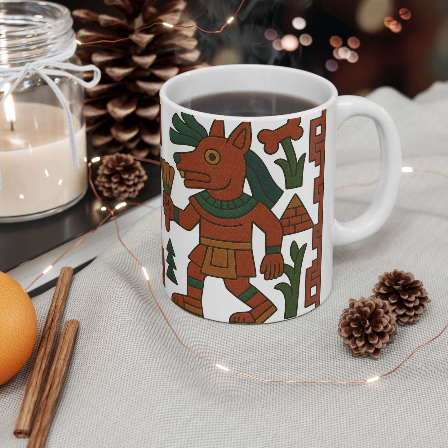 Ceramic Mug with Indigenous Art, Unique Coffee Cup, Tribal Design Mug, Ethnic Style Drinkware, Cultural Gift for Coffee Lovers, aztec