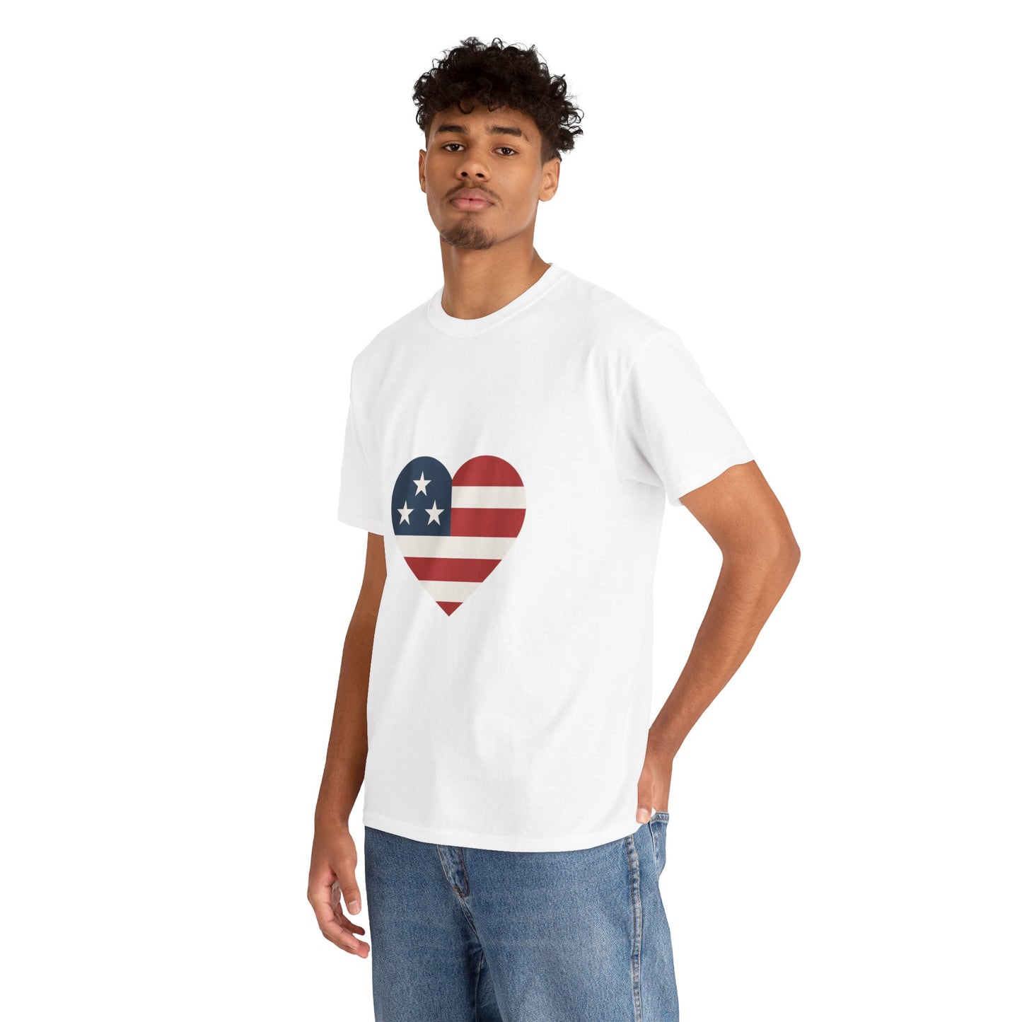 Patriotic Love Heart Tee, Unisex Cotton T-Shirt, American Heart Shirt, Fourth of July Attire, Casual Independence Day Top