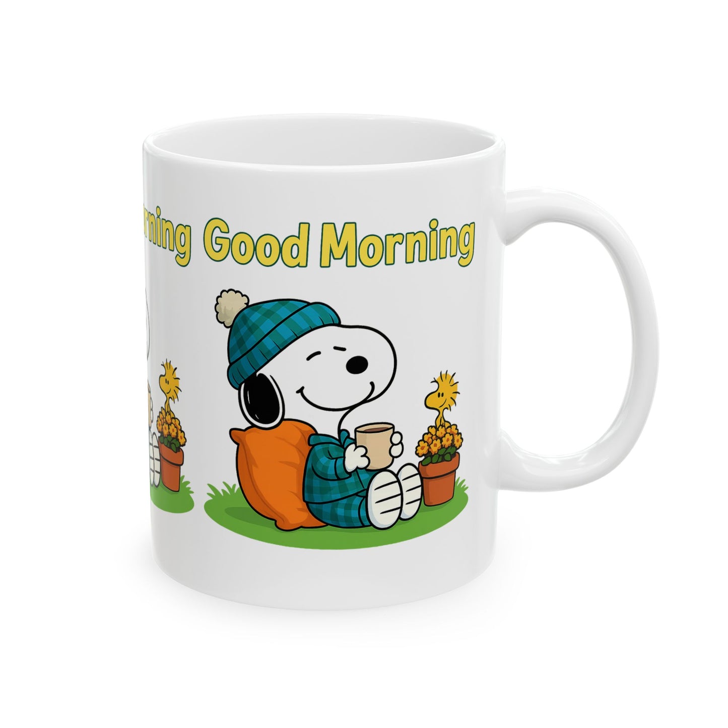 Cheerful Snoopy Ceramic Mug - Good Morning Delight, Cute Coffee Cup, Gift for Coffee Lovers, Cozy Home Decor, Fun Office Mug