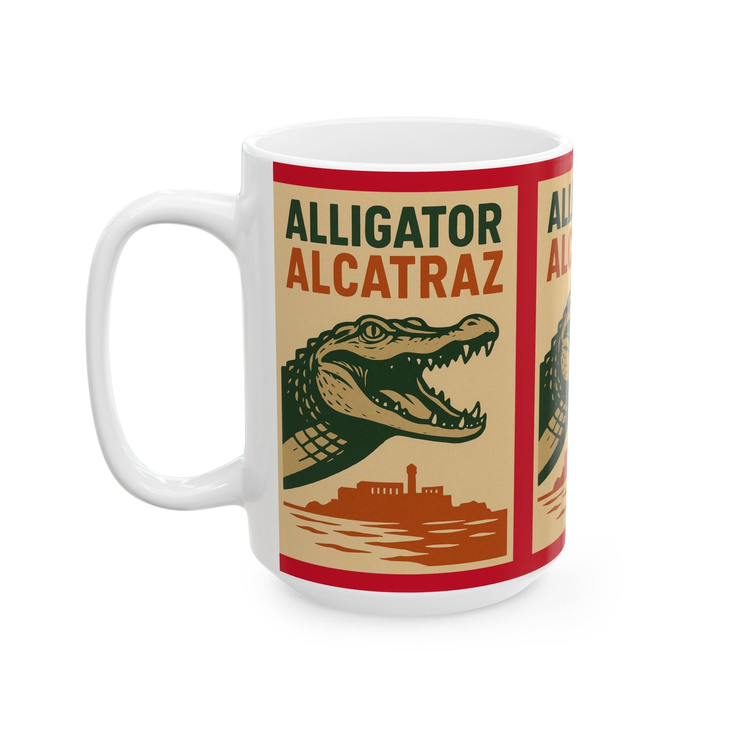 Alligator Alcatraz Ceramic Mug, Vintage Style Coffee Cup, Unique Gift for Animal Lovers, Retro Kitchen Decor, Fun Travel Souvenir