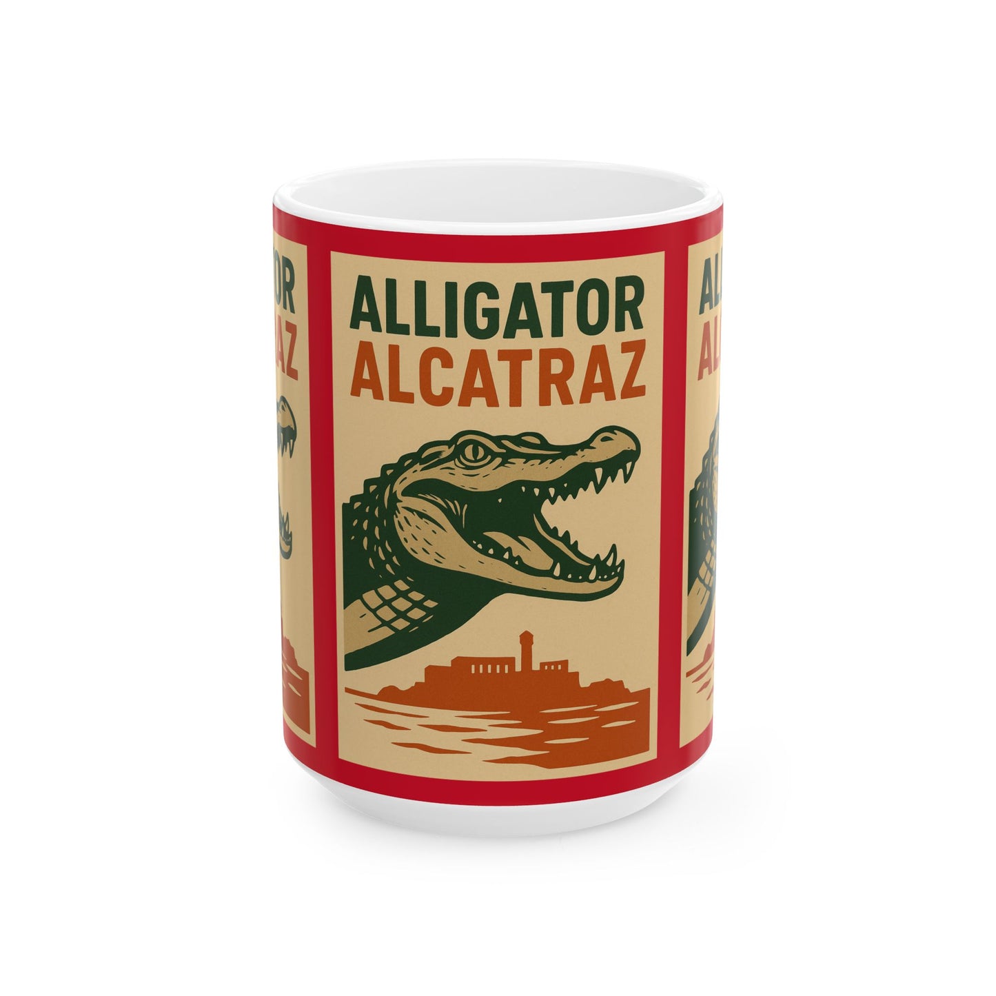 Alligator Alcatraz Ceramic Mug, Vintage Style Coffee Cup, Unique Gift for Animal Lovers, Retro Kitchen Decor, Fun Travel Souvenir
