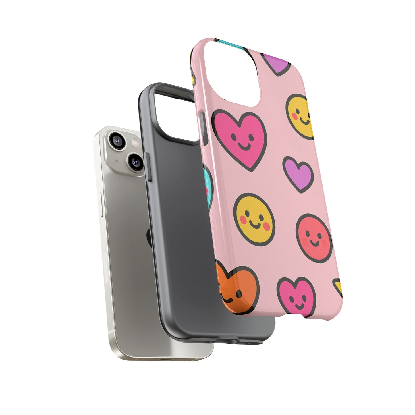Cute Phone Case with Smiley Faces and Hearts, Fun Gift for Kids and Teens, Cellphone Protector, Birthday Present, Cute Accessories
