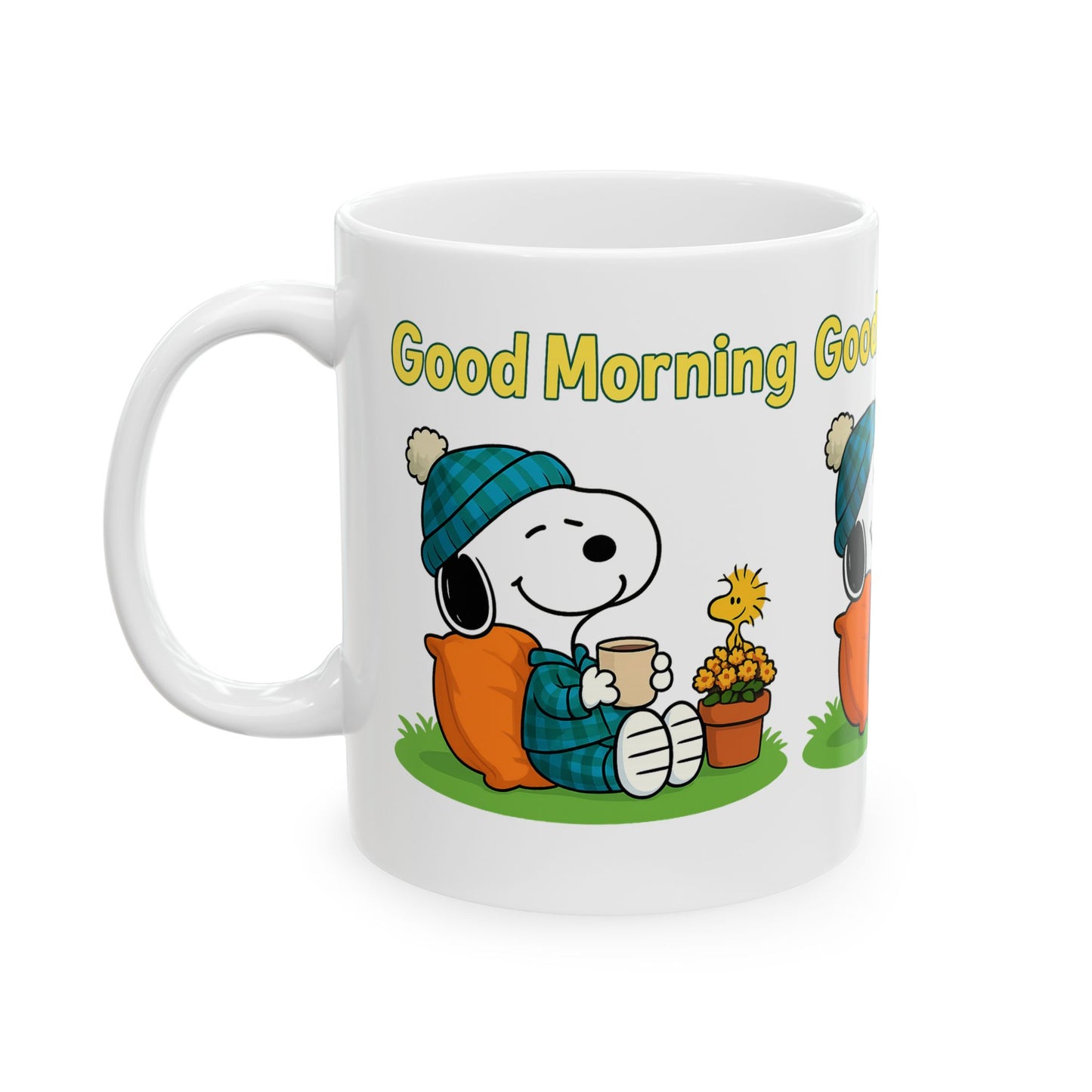 Cheerful Snoopy Ceramic Mug - Good Morning Delight, Cute Coffee Cup, Gift for Coffee Lovers, Cozy Home Decor, Fun Office Mug