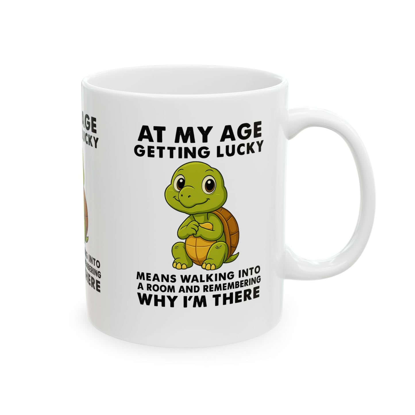 Funny Turtle Mug - Getting Lucky at My Age, Cute Gift for Seniors, Coffee Cup for Birthdays, Fun Home Decor, Humorous Tea Mug