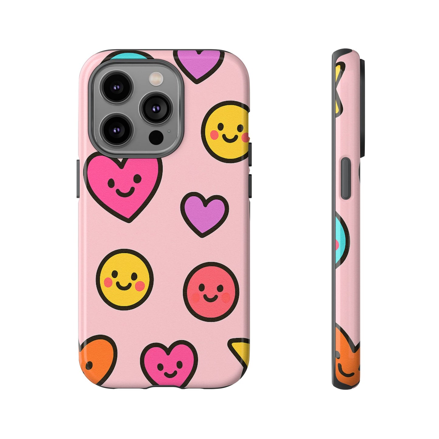 Cute Phone Case with Smiley Faces and Hearts, Fun Gift for Kids and Teens, Cellphone Protector, Birthday Present, Cute Accessories