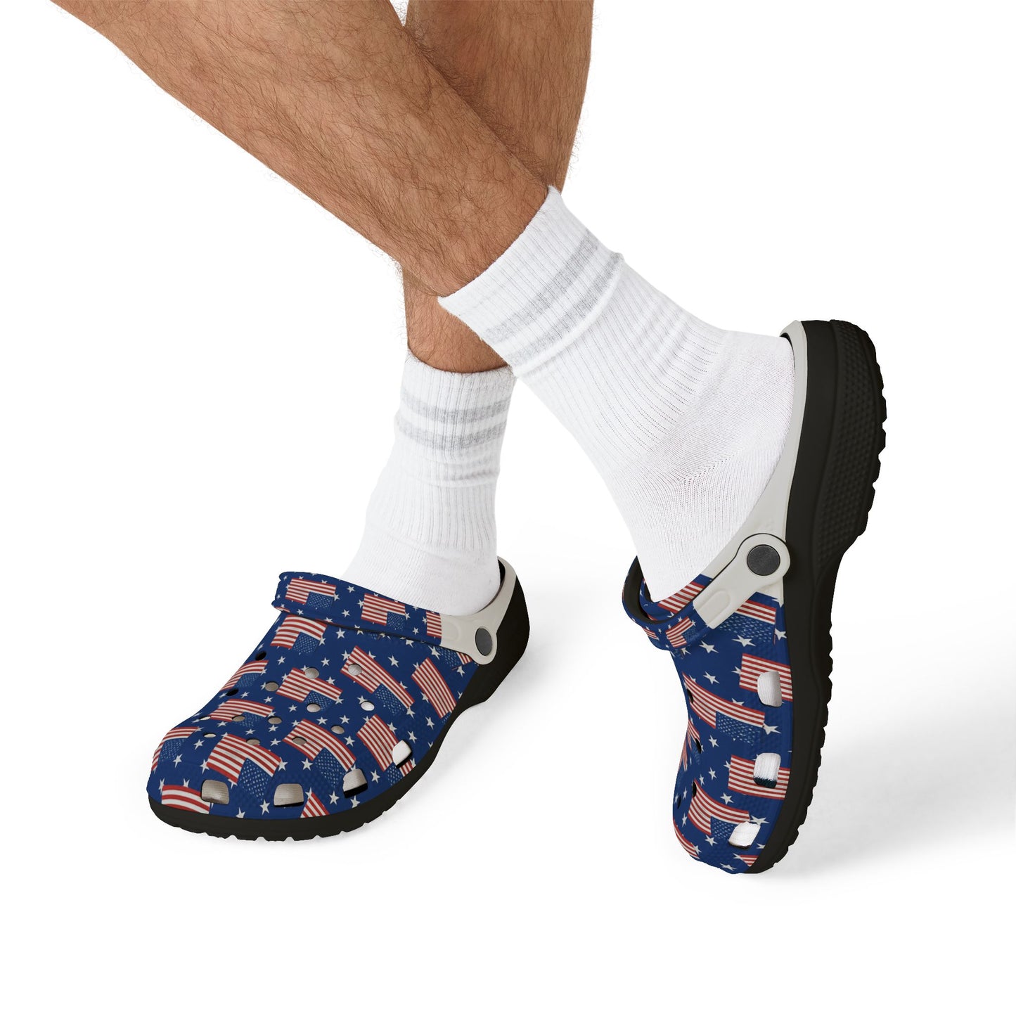 Patriotic Foam Shoes, USA Flag Clogs, Comfortable Garden Footwear, Summer Slip-Ons, Fun July 4th Shoes, Unisex Outdoor Footwear