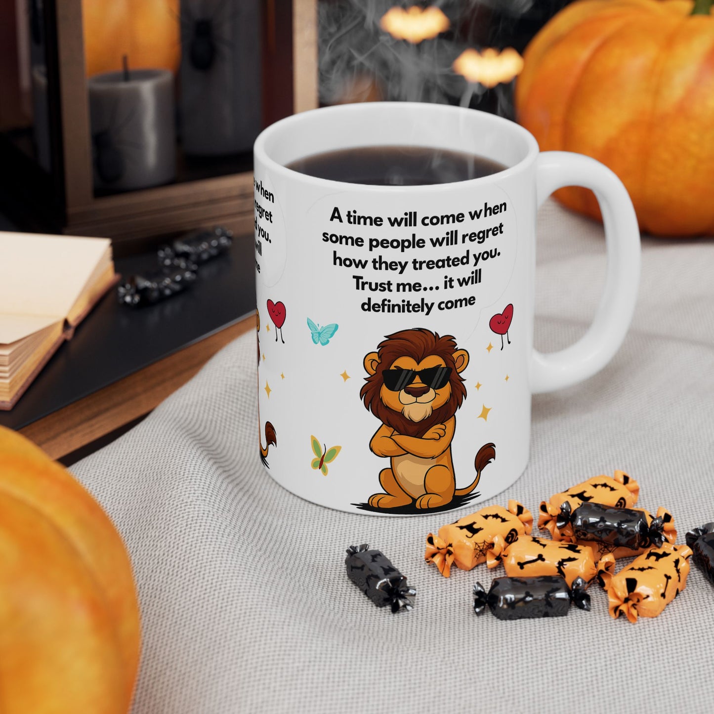 Confident Lion Quote Mug | Gift for Friends, Motivational Ceramic Mug, Cute Animal Design, Coffee Tea Cup, Positive Vibes