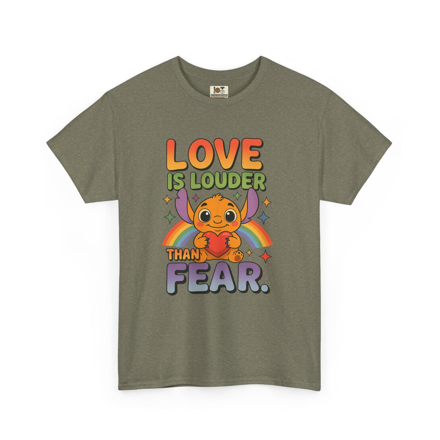 Love is Louder Unisex Heavy Cotton Tee, Positive Vibes Shirt, Pride Apparel, Gift for Friends, Fearless Fashion, Rainbow Graphic Tee