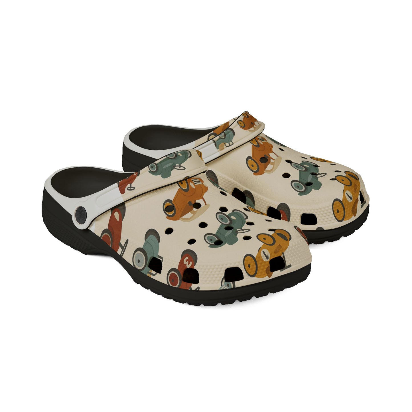 Playful Car Print EVA Foam Rubber Shoes for Kids, Fun Garden Clogs, Summer Footwear, Birthday Gift, Unique Play Shoes