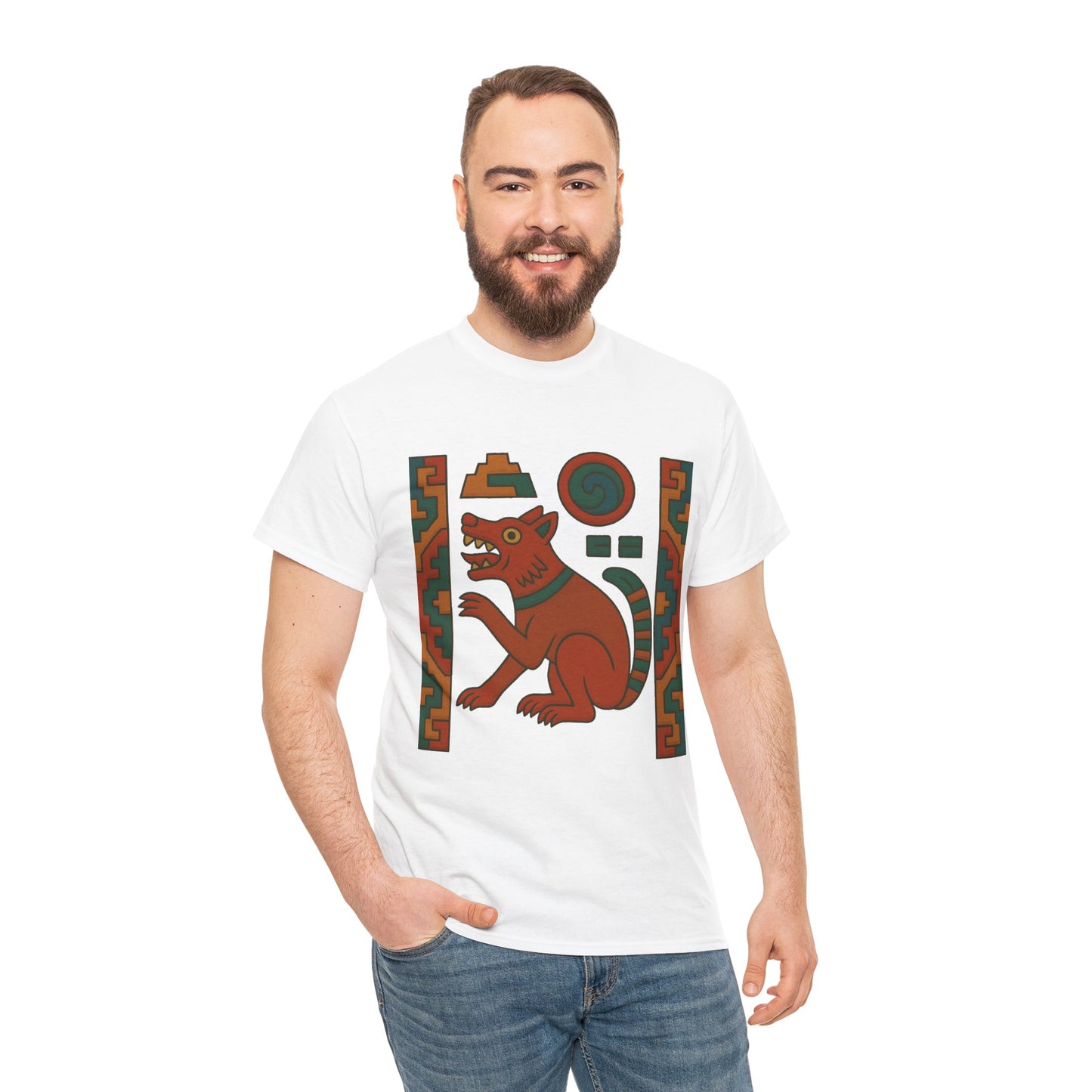 Aztec-Inspired Unisex Heavy Cotton Tee, Unique Graphic Shirt, Casual Wear, Gift for Art Lovers, Bohemian Style T-Shirt, aztec