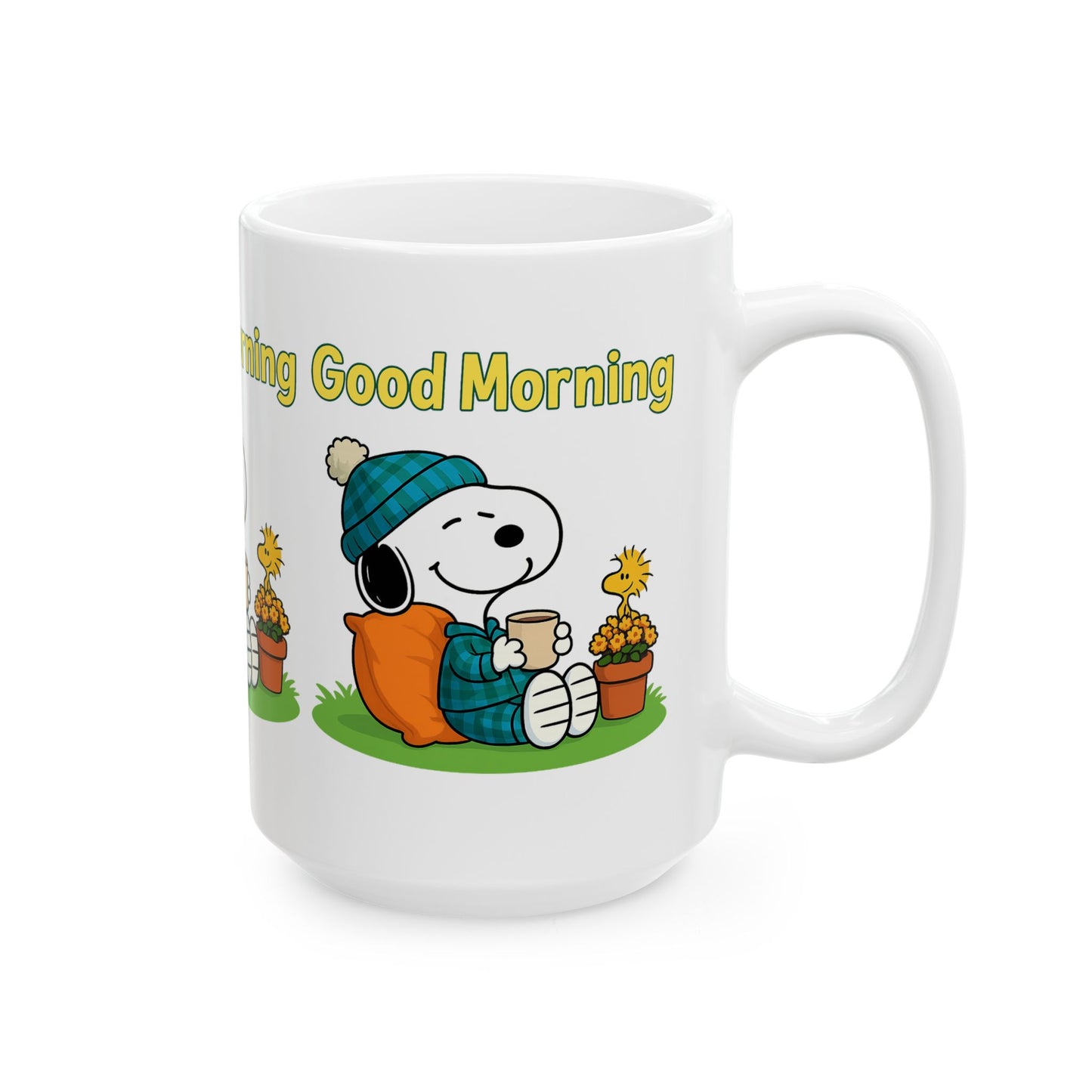 Cheerful Snoopy Ceramic Mug - Good Morning Delight, Cute Coffee Cup, Gift for Coffee Lovers, Cozy Home Decor, Fun Office Mug