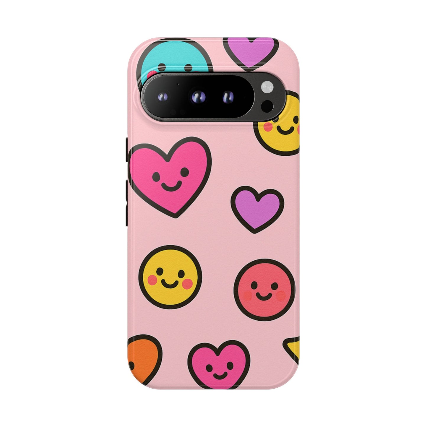 Cute Phone Case with Smiley Faces and Hearts, Fun Gift for Kids and Teens, Cellphone Protector, Birthday Present, Cute Accessories