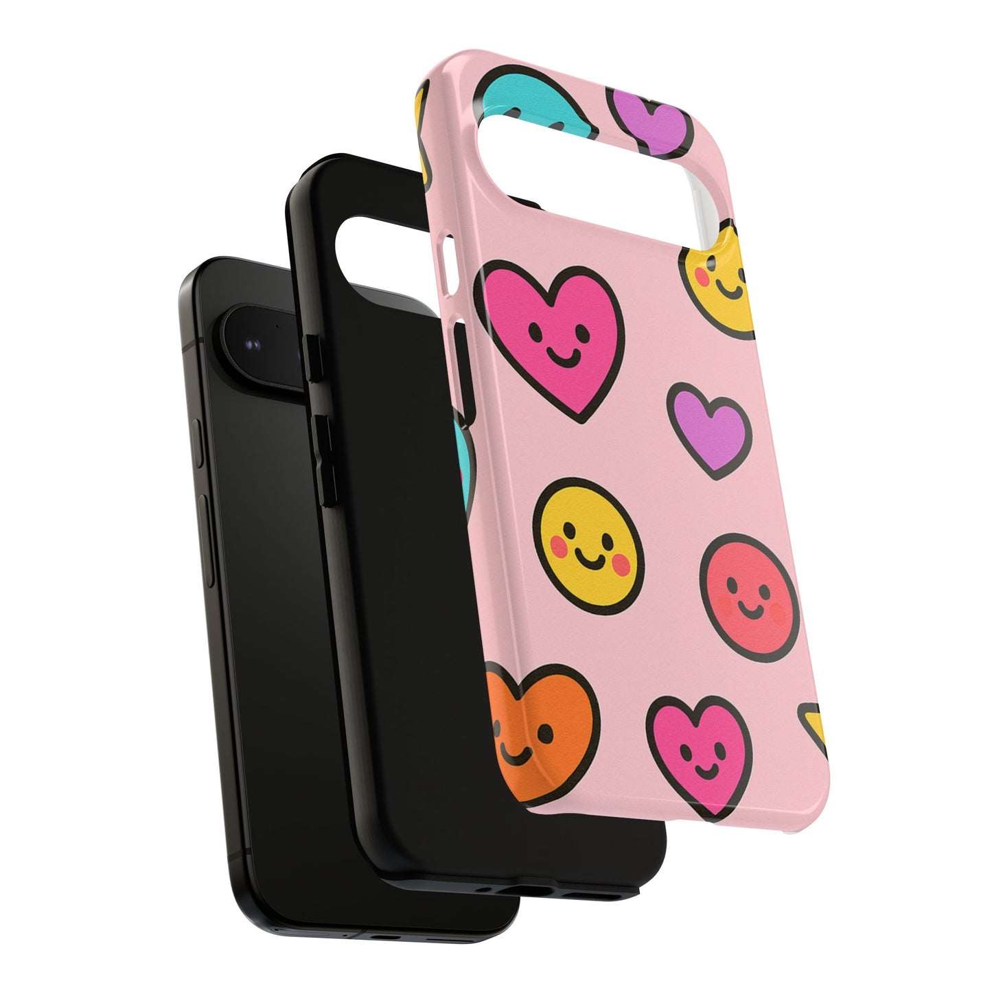 Cute Phone Case with Smiley Faces and Hearts, Fun Gift for Kids and Teens, Cellphone Protector, Birthday Present, Cute Accessories