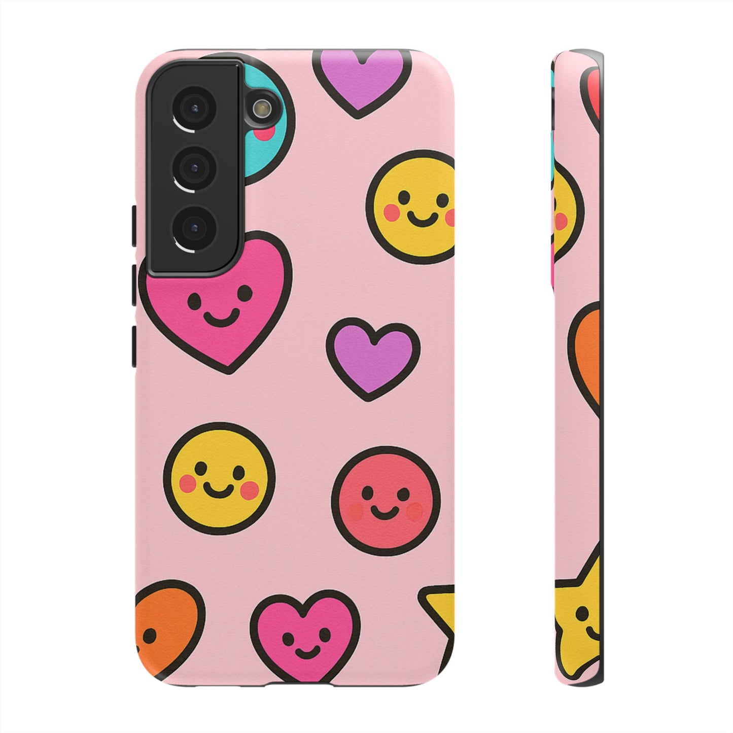Cute Phone Case with Smiley Faces and Hearts, Fun Gift for Kids and Teens, Cellphone Protector, Birthday Present, Cute Accessories