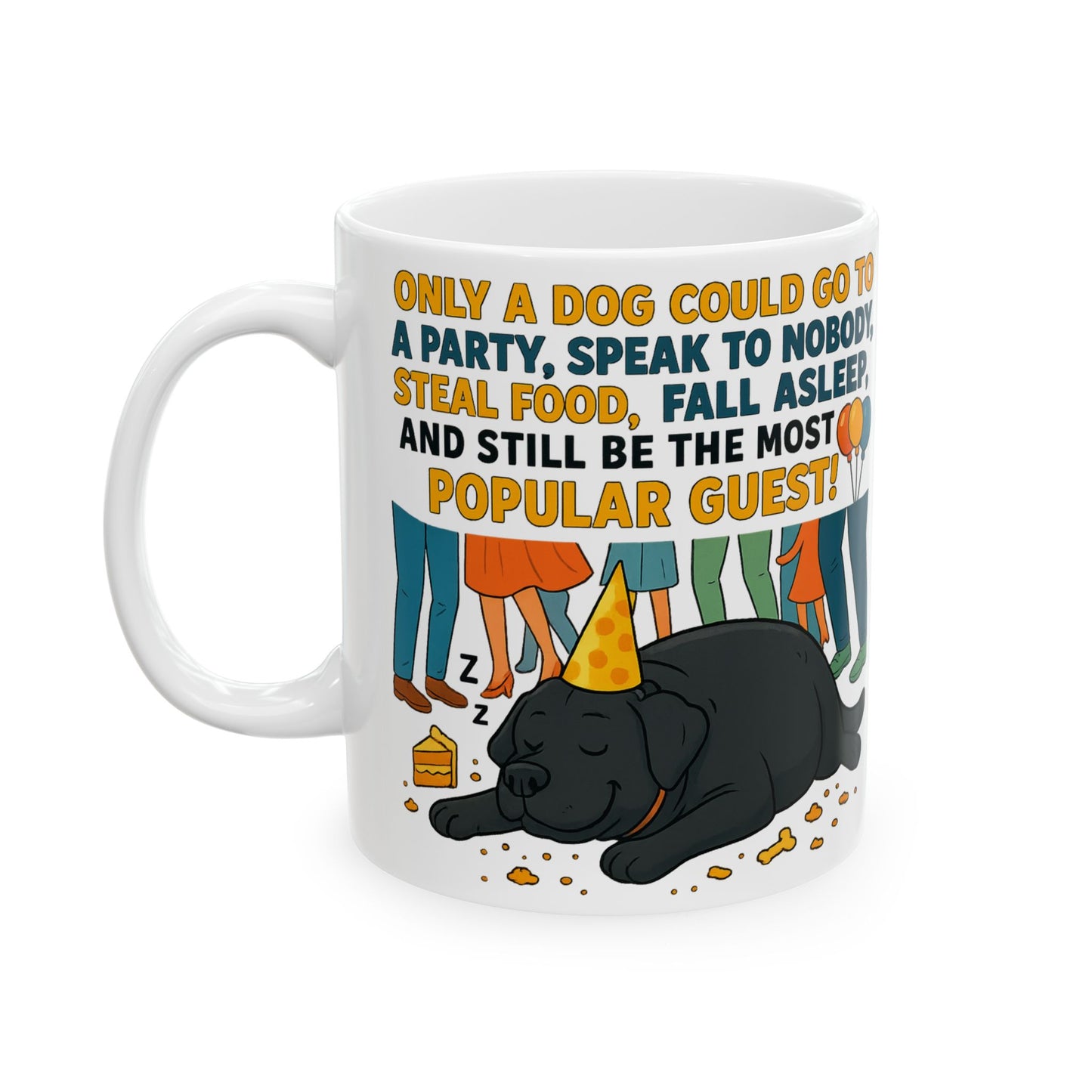Sleepy Cat Party Mug, Funny Cat Lover Gift, Ceramic Coffee Cup, Ideal for Birthdays, Cat-Themed Celebrations, Pet Owner Present