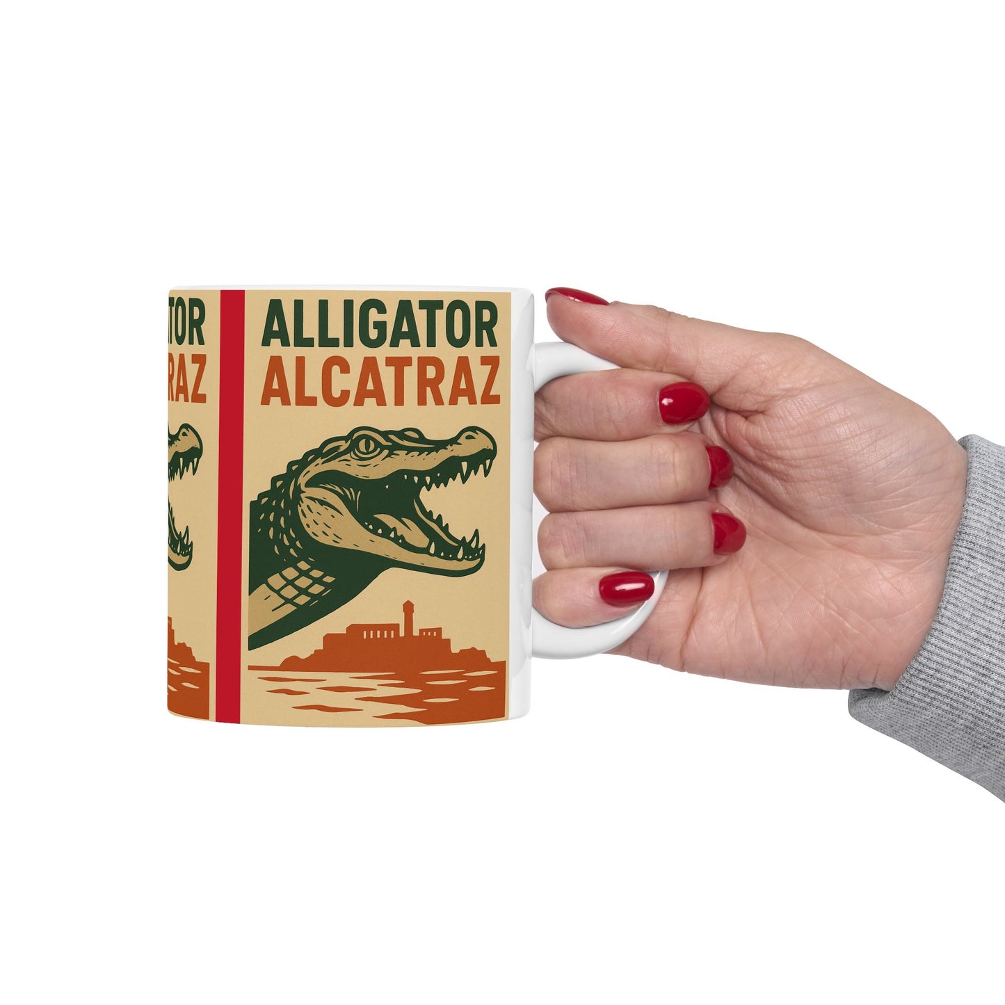 Alligator Alcatraz Ceramic Mug, Vintage Style Coffee Cup, Unique Gift for Animal Lovers, Retro Kitchen Decor, Fun Travel Souvenir