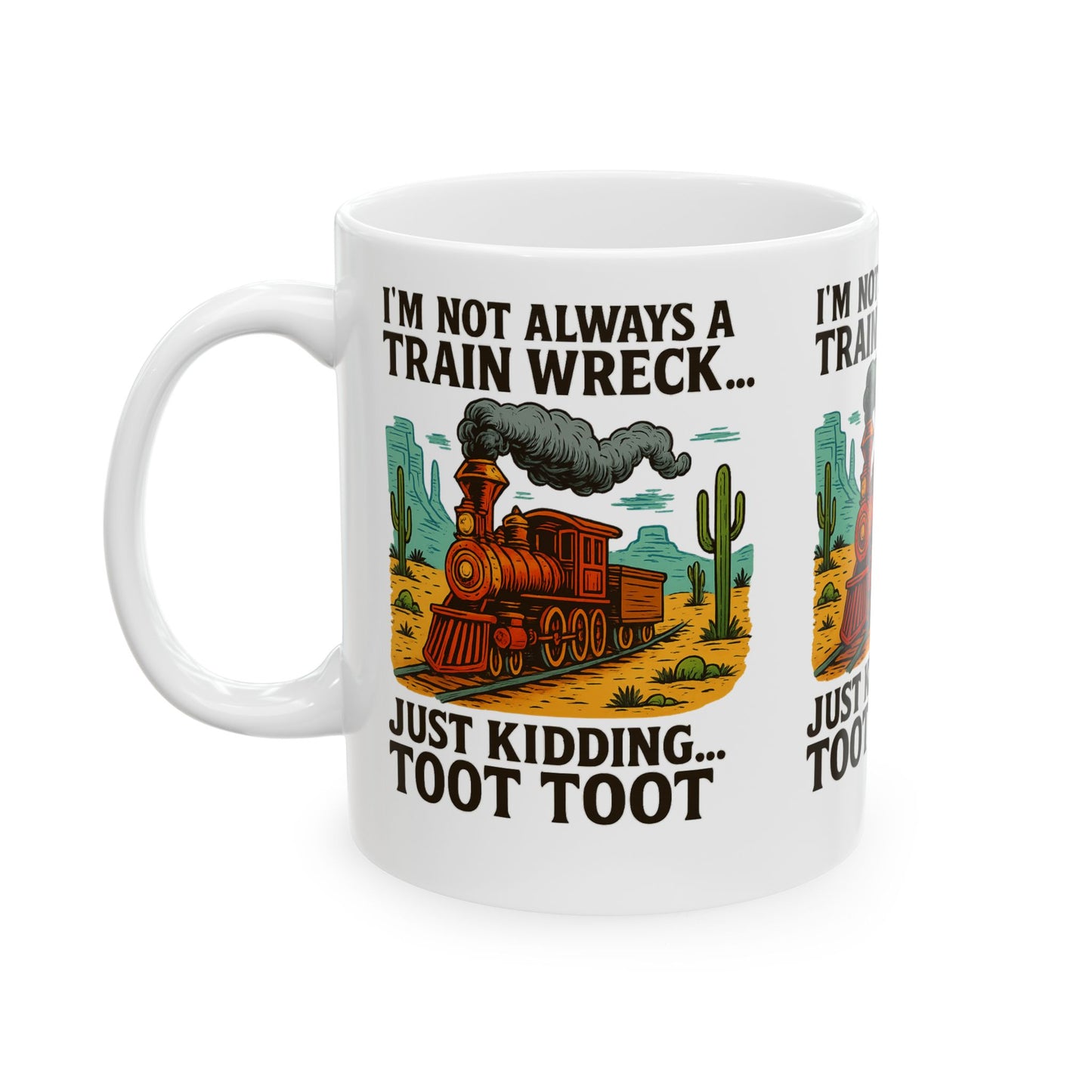Humorous Trainwreck Mug - Perfect Gift, Funny Coffee Tea Cup, 11oz, 15oz, Ideal for Birthdays, Holidays, Train Lovers