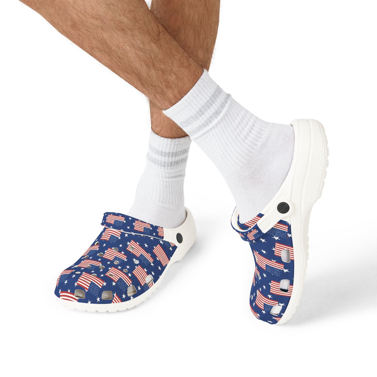 Patriotic Foam Shoes, USA Flag Clogs, Comfortable Garden Footwear, Summer Slip-Ons, Fun July 4th Shoes, Unisex Outdoor Footwear