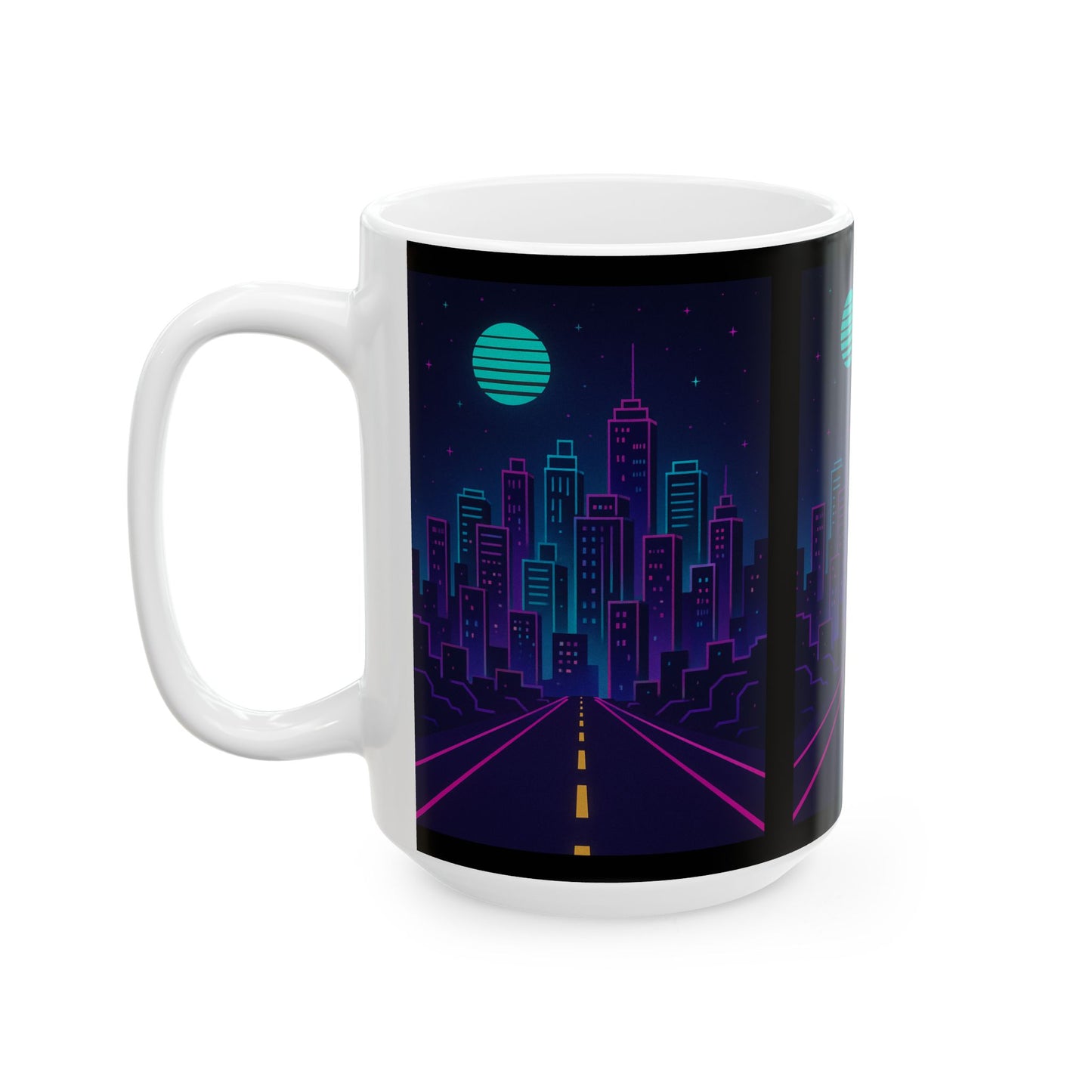 Neon Cityscape Ceramic Mug | Artsy Coffee Cup, Sci-Fi Drinkware, Unique Gift, Nightlife Vibe, Urban Decor