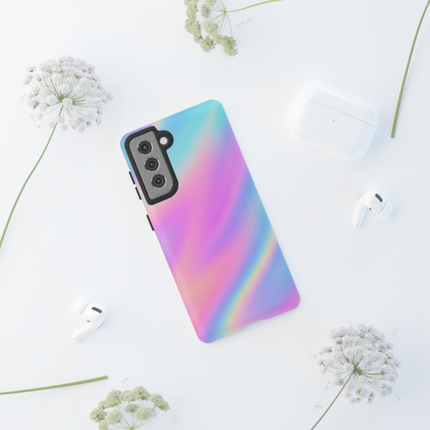 Colorful Holographic Phone Case, Tough Cases for iPhone, Trendy Phone Cover, Unique Gift for Her, Pastel Phone Accessory