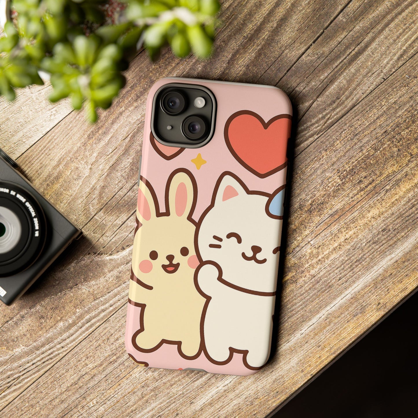 Cute Animal Phone Case -Tough Cases with Bunny and Cat Design, Kawaii Gift for Kids, Birthday, Everyday Use, Phone Accessories, teenage girl