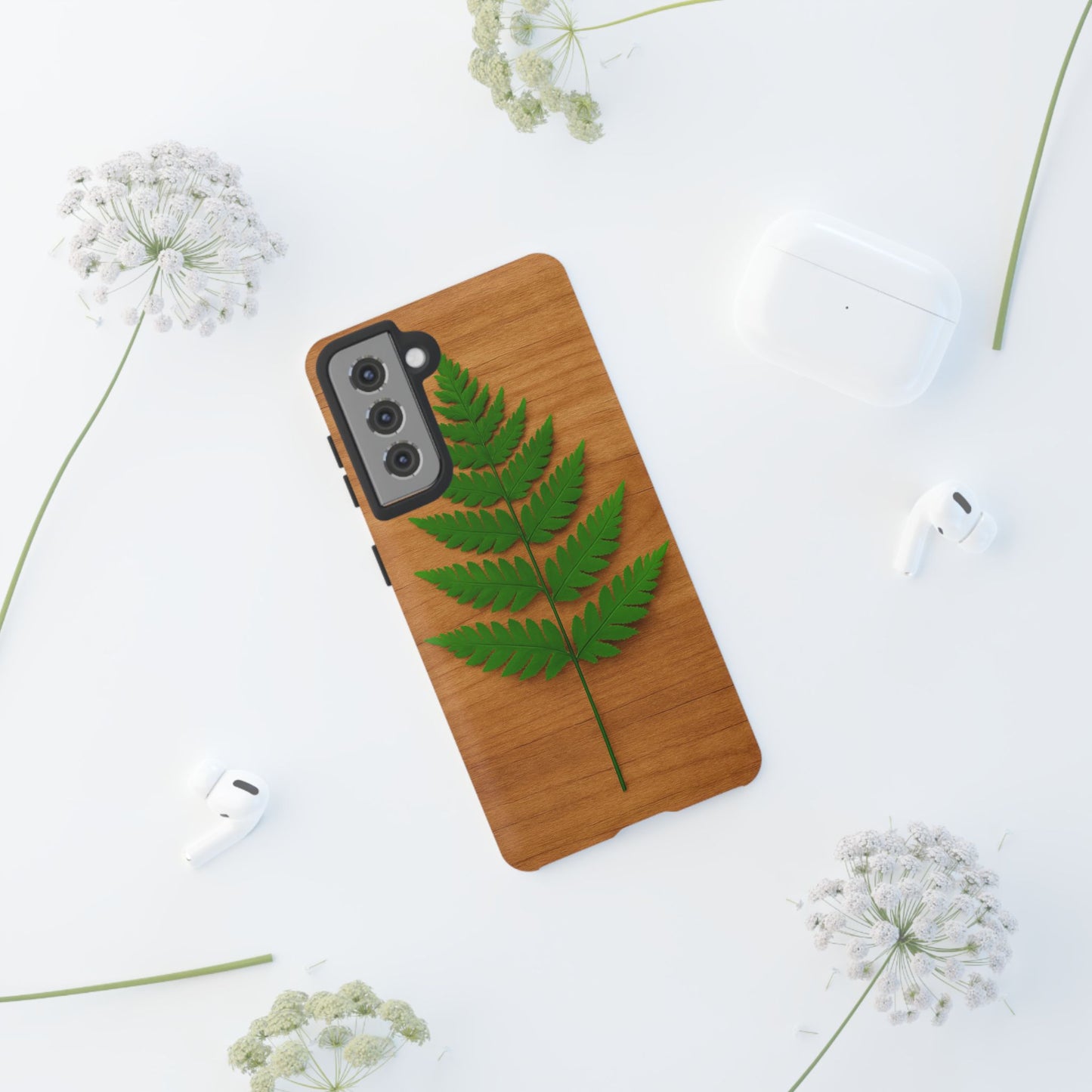 Wooden Fern Phone Case - Eco-Friendly Tough Cases for Nature Lovers, Unique Gift, Customizable Design, Nature-Themed Accessories
