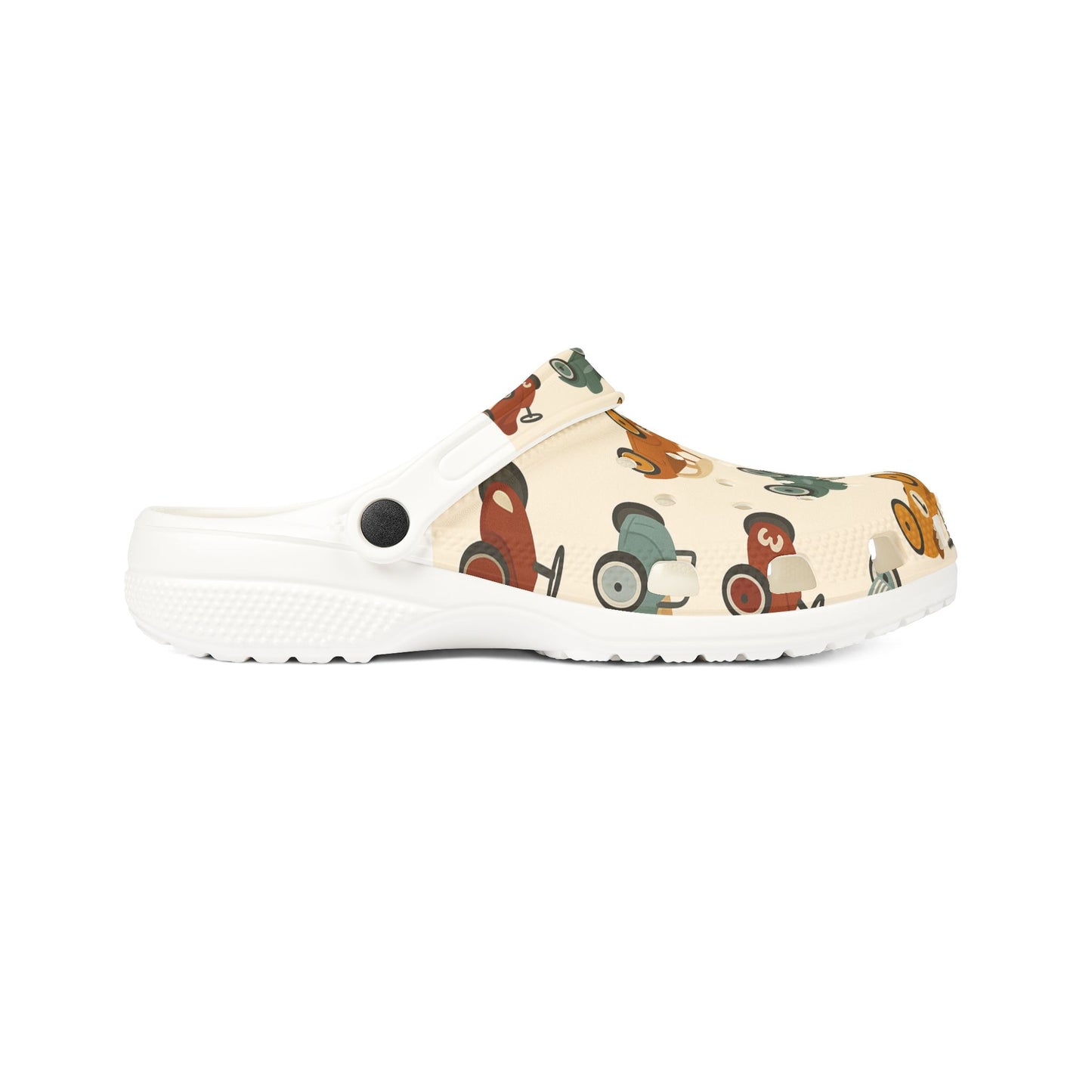 Playful Car Print EVA Foam Rubber Shoes for Kids, Fun Garden Clogs, Summer Footwear, Birthday Gift, Unique Play Shoes