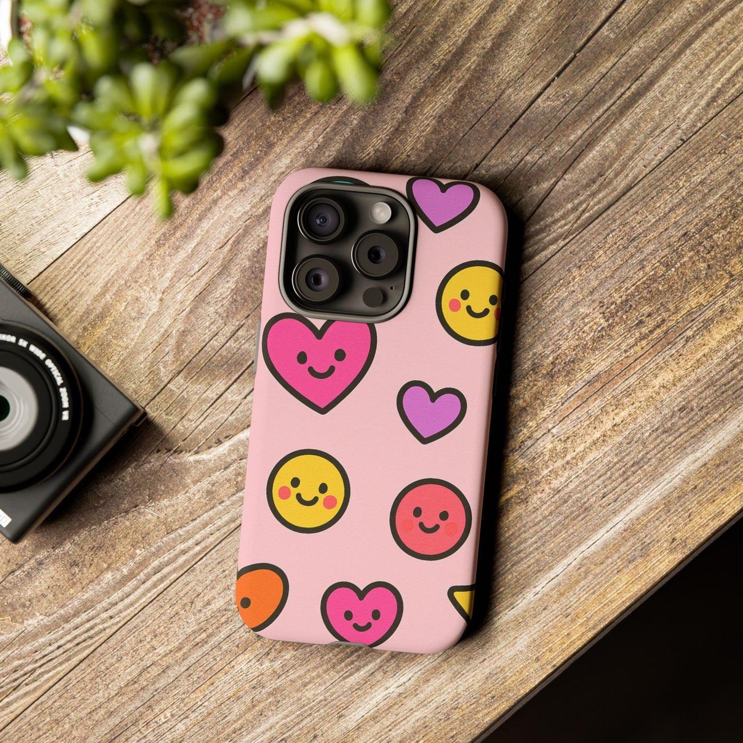 Cute Phone Case with Smiley Faces and Hearts, Fun Gift for Kids and Teens, Cellphone Protector, Birthday Present, Cute Accessories