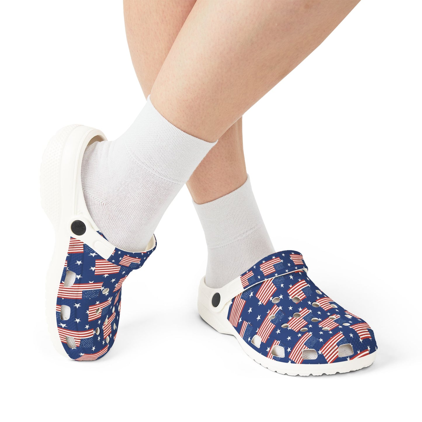 Patriotic Foam Shoes, USA Flag Clogs, Comfortable Garden Footwear, Summer Slip-Ons, Fun July 4th Shoes, Unisex Outdoor Footwear