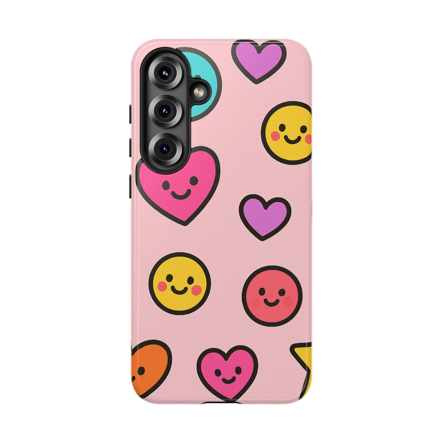 Cute Phone Case with Smiley Faces and Hearts, Fun Gift for Kids and Teens, Cellphone Protector, Birthday Present, Cute Accessories