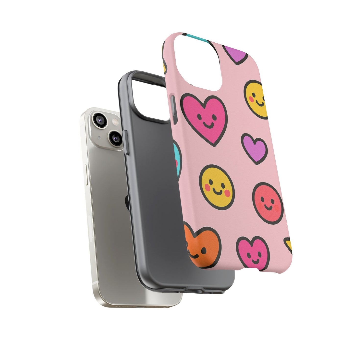 Cute Phone Case with Smiley Faces and Hearts, Fun Gift for Kids and Teens, Cellphone Protector, Birthday Present, Cute Accessories
