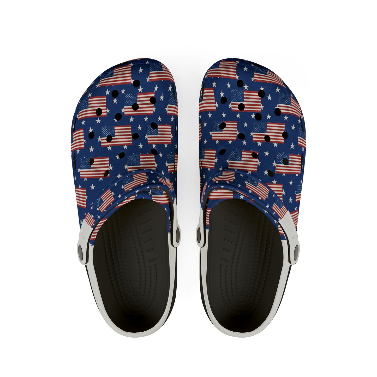 Patriotic Foam Shoes, USA Flag Clogs, Comfortable Garden Footwear, Summer Slip-Ons, Fun July 4th Shoes, Unisex Outdoor Footwear
