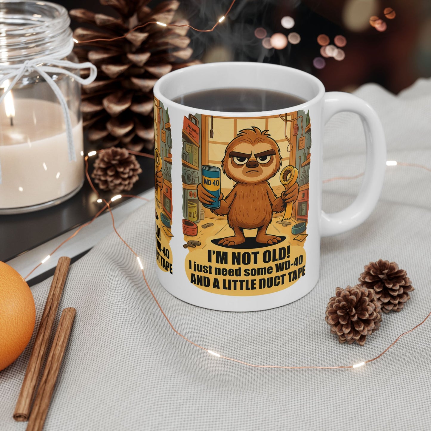 Funny Sloth Mug for DIY Lovers, Gift for Father's Day, Cute Coffee Cup, Home Office Decor, Fun Present for Handyman