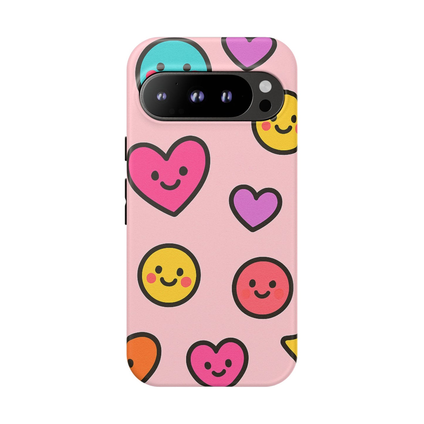 Cute Phone Case with Smiley Faces and Hearts, Fun Gift for Kids and Teens, Cellphone Protector, Birthday Present, Cute Accessories