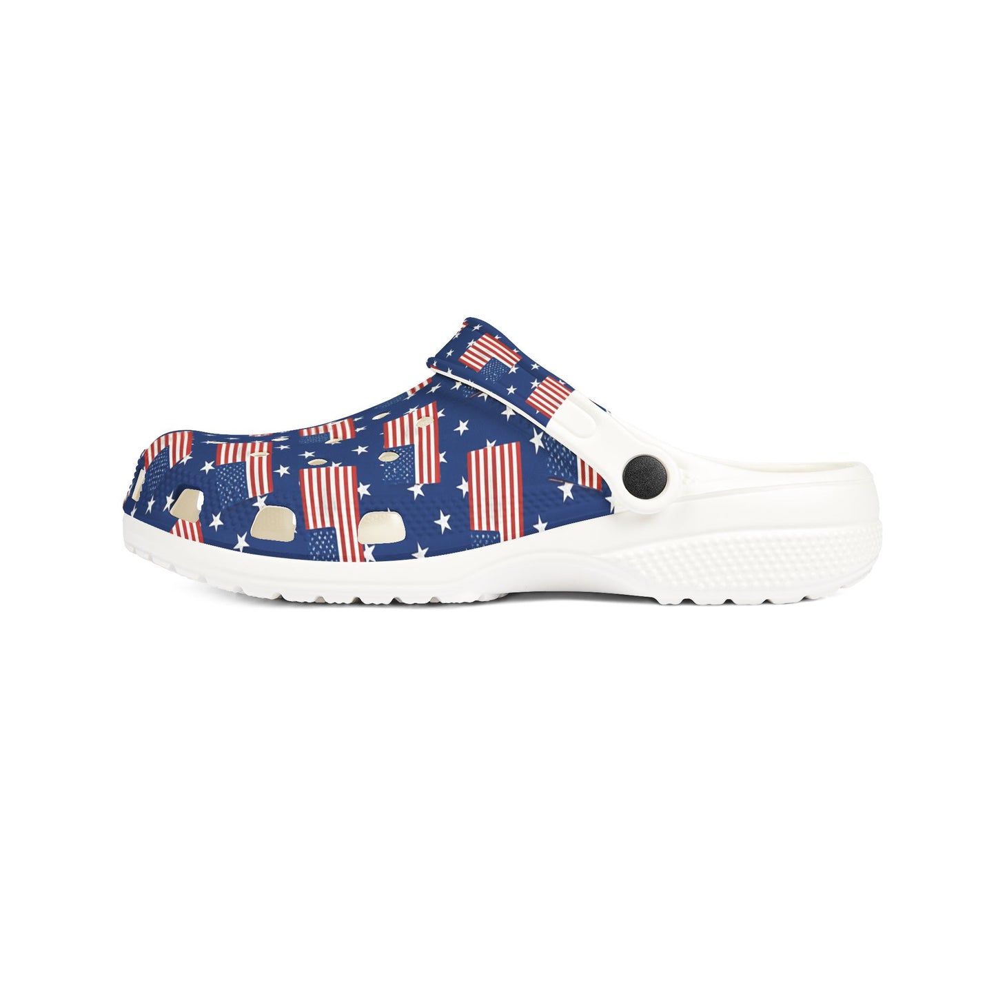 Patriotic Foam Shoes, USA Flag Clogs, Comfortable Garden Footwear, Summer Slip-Ons, Fun July 4th Shoes, Unisex Outdoor Footwear