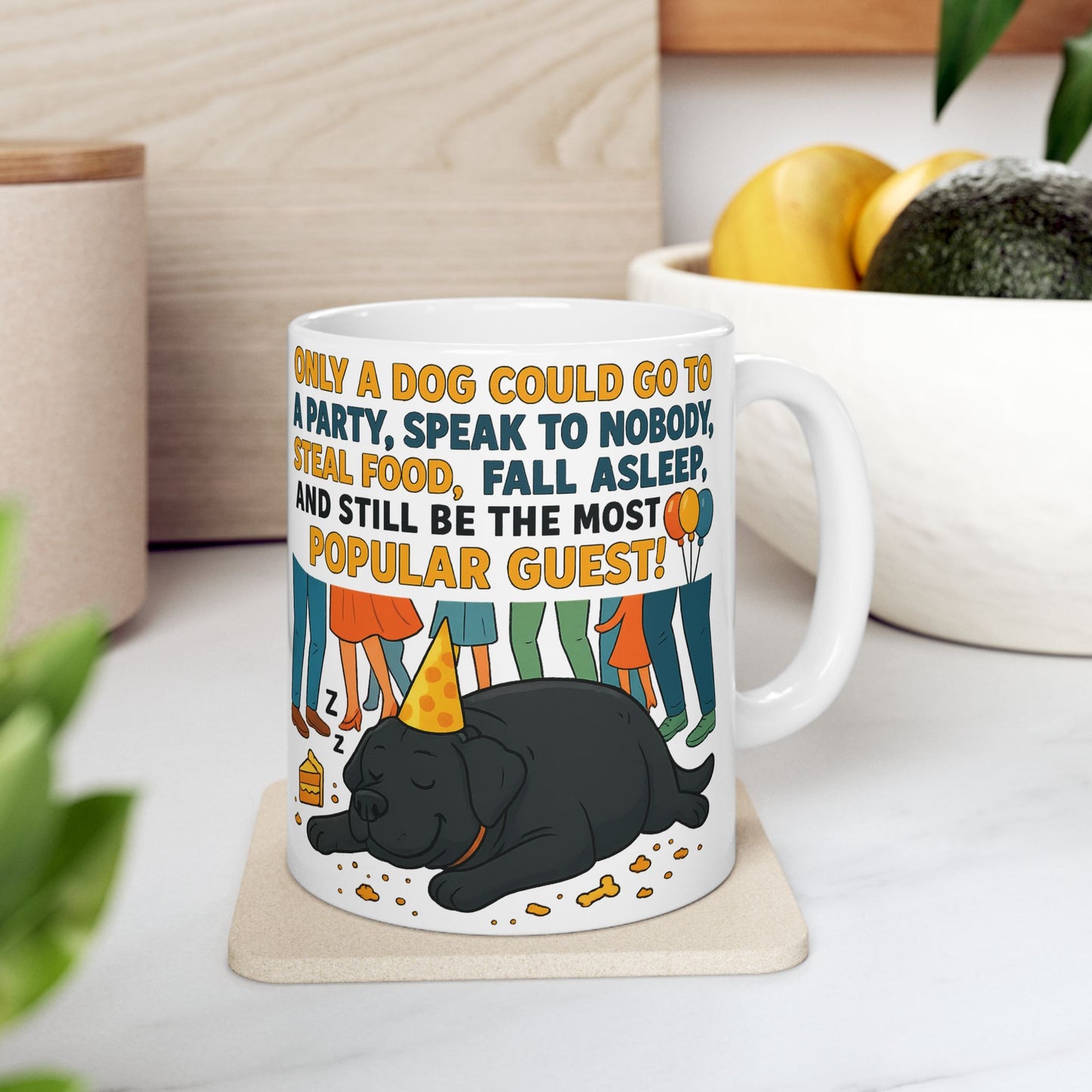 Sleepy Cat Party Mug, Funny Cat Lover Gift, Ceramic Coffee Cup, Ideal for Birthdays, Cat-Themed Celebrations, Pet Owner Present