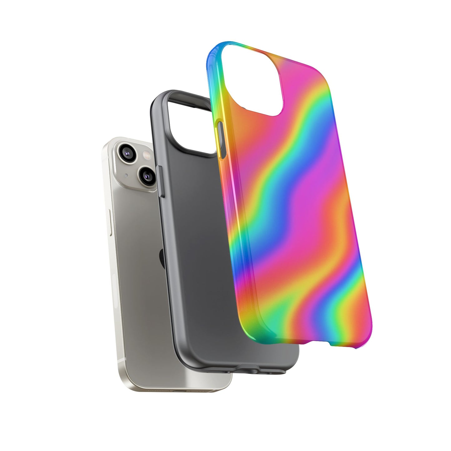 Rainbow Wavy Phone Case - Colorful Tough Cases for Stylish Protection, LGBTQ+ Pride Gift, Trendy Phone Accessory, Birthday, Holiday Present