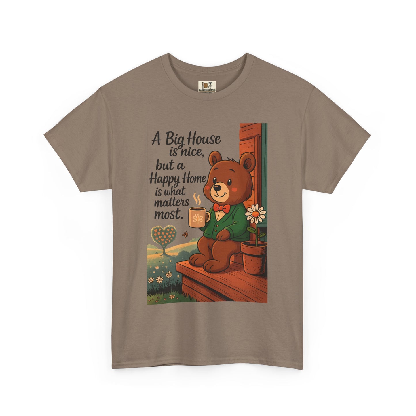 Cozy Bear Graphic Tee | A Big House is Nice, Happy Home Matters | Unisex Cotton T-Shirt, Gift for Home Lovers, Family, Friends, Birthdays