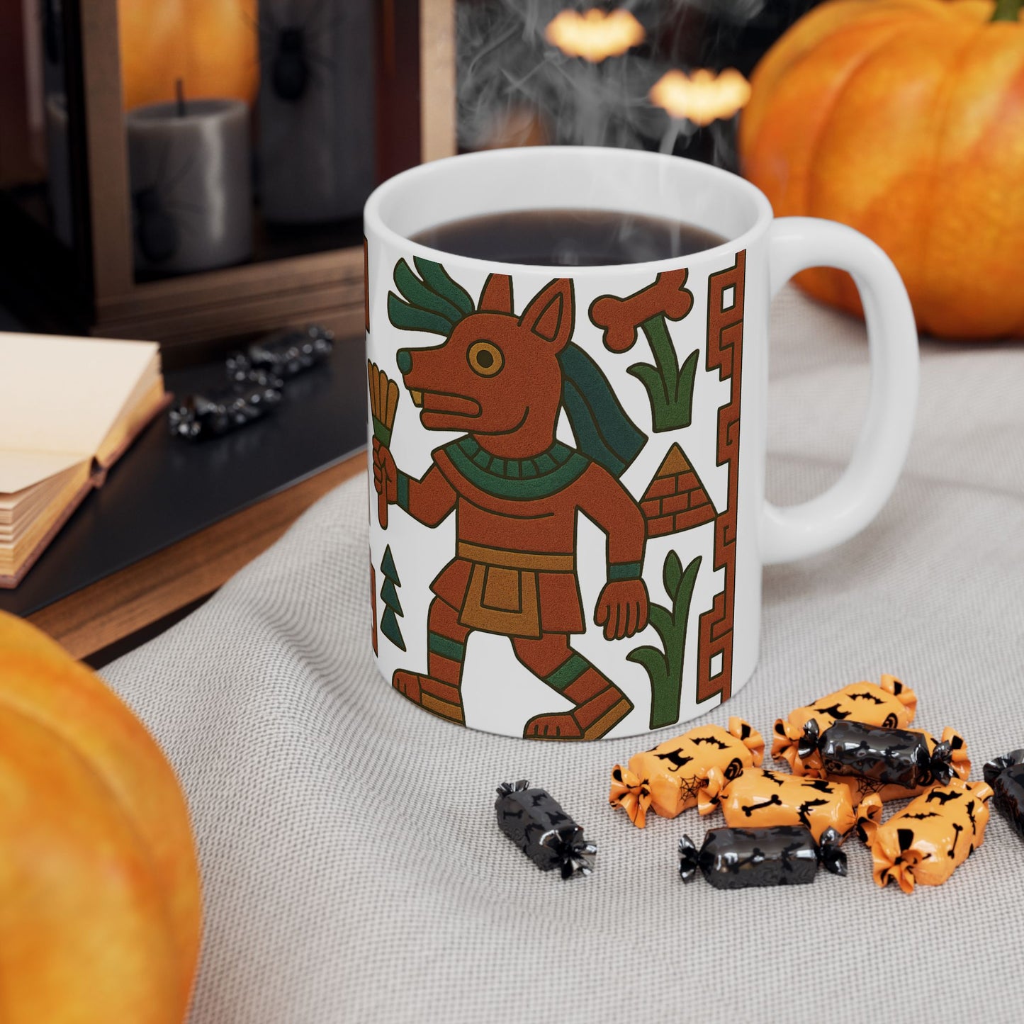 Ceramic Mug with Indigenous Art, Unique Coffee Cup, Tribal Design Mug, Ethnic Style Drinkware, Cultural Gift for Coffee Lovers, aztec