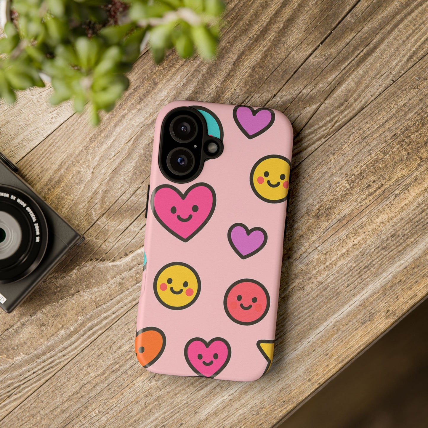 Cute Phone Case with Smiley Faces and Hearts, Fun Gift for Kids and Teens, Cellphone Protector, Birthday Present, Cute Accessories