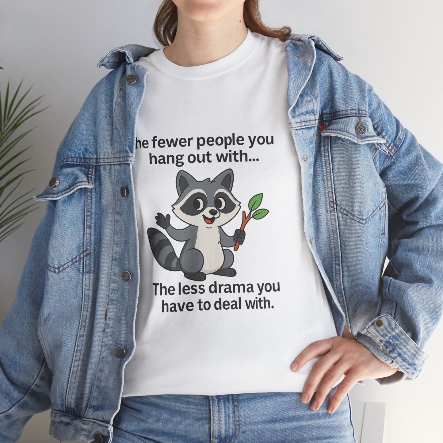 Funny Raccoon Tee, Less Drama Cotton T-Shirt, Gift for Friends, Humor Shirt, Animal Lover Apparel, Casual Wear, Unisex Tee